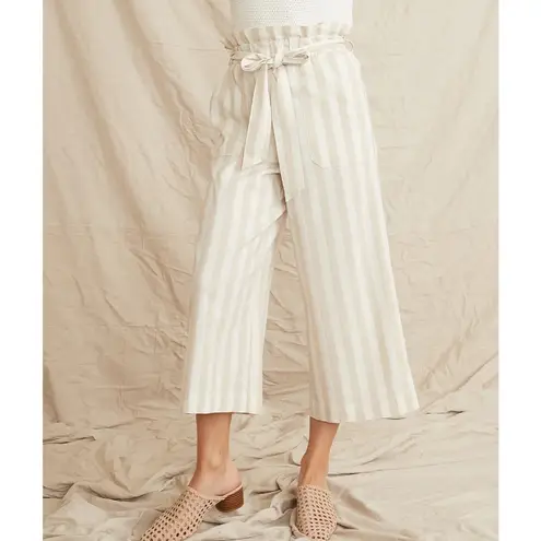 Marine layer Caroline Pant in Tan/White Stripe Wide Leg Flowy Hemp Size Small