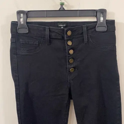 Just Black Button Fly black skinny jeans with fringe hem size 26