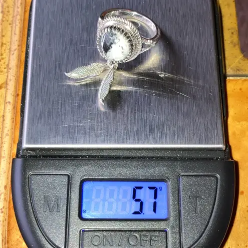 Real White Buffalo Feather Ring Size 6 Black