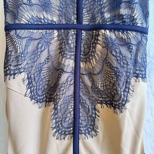 London Dress Company Nude Navy Lace Eyelash Fringe Sleeveless Dress Whimsigoth Tan Size 4