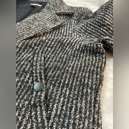 Betabrand Tweed Moto Zip Jacket Coat Stripe Black Gray Wool Blend Women’s Size M