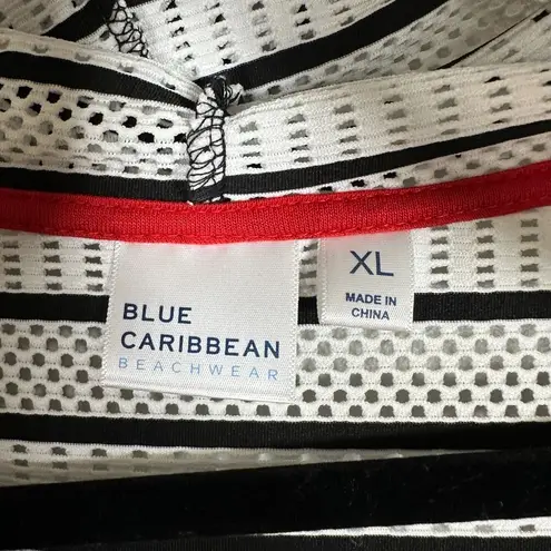 Blue Caribbean Beachwear Black White Mesh Long Sleeve Coverup Size XL