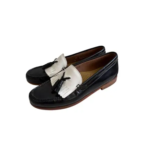 WEEJUNS Women's Black White Leather Loafers Flats Dress Shoes Size 8.5