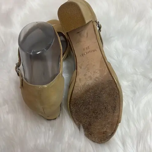 Milk & Honey Gold T Strap Leather Heels Size 7.5 A10