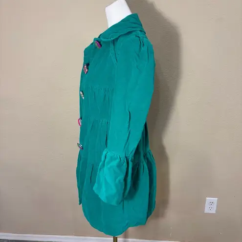 Judith March Whimsical vibrant green  coat Measure Like Small Satin lined Boho