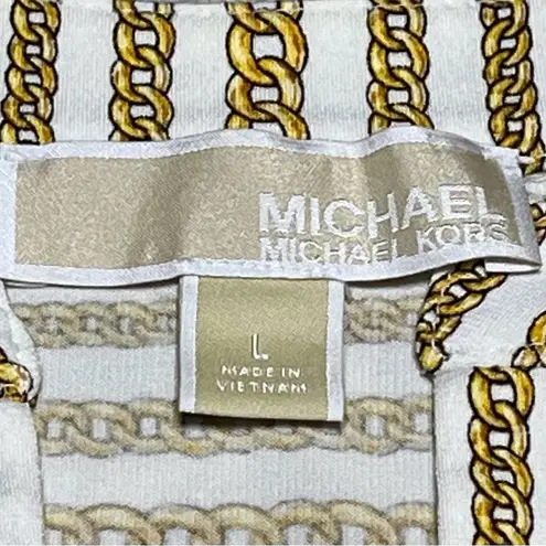 Michael Kors Zip Front Bone/Gold Long Sleeve Chain Logo Top Size Large Gold