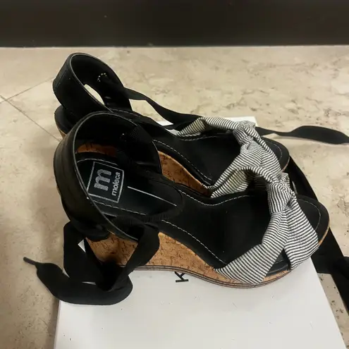 Black and White Striped Wedge Sandals Size 7