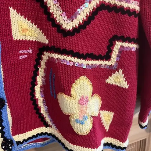 Vintage Storybook Knits Sweater Mola Festival HSN Chickens Size Large Womens Red