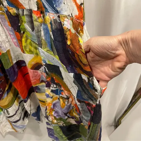 AQRL abstract art roll sleeve Basquiat ruffle mini linen blend breezy boutique Red