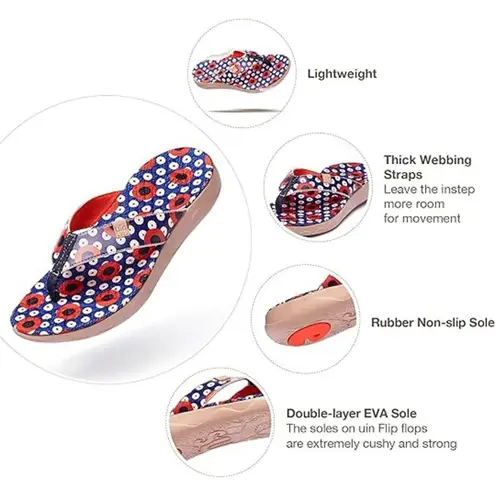 UIN Women's Flip Flops Thong Sandals Casual Art Painted Travel Slippers Non Slip Size 5