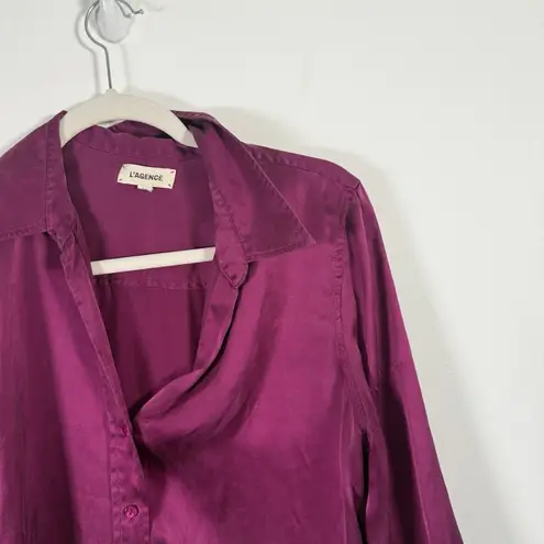 L'Agence Purple 100% Silk Button Up Blouse 3/4 Sleeve Career FLAW Womens Medium - Image 3
