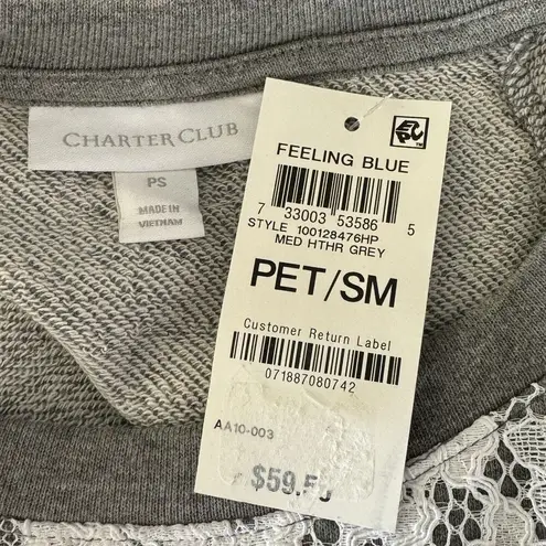 Charter Club Petite Small PS Sweatshirt Top Lace Accent Short Sleeve Crew Neck