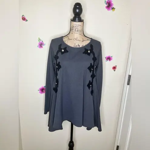 Ivy Jane Waffle Weave Thermal High Lo Dark Grey Tunic with Button Detail Size M