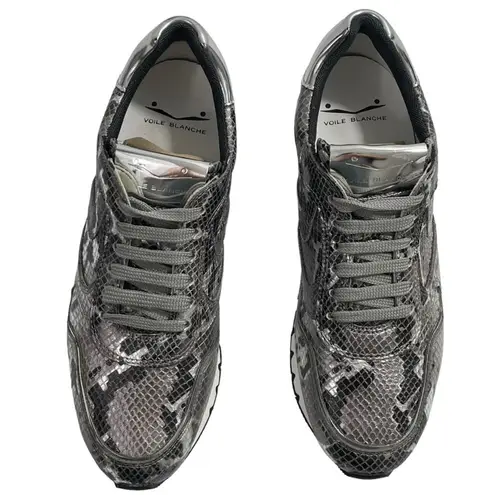 NEW Voile Blanche Sneakers in Snakeskin Leather and Mirror Size 37 Shoes Silver