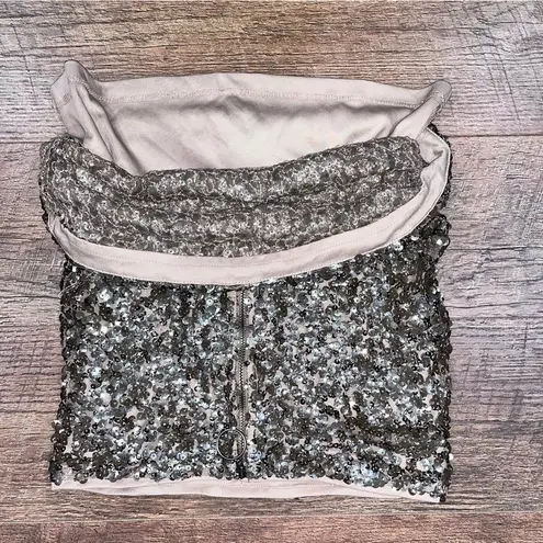 Free People  Lined Gold Sequin Zip Up Mini Skirt