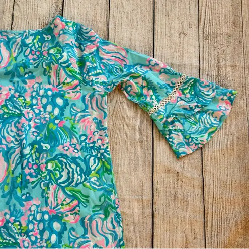 Lilly Pulitzer  Azita Tunic Dress Blue Ibiza Floral Print Size Small Beach Travel