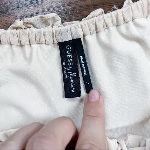 Guess by Marciano • vintage peasant blouse top beige nude lace sheer boho