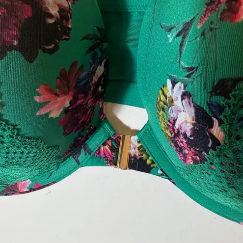 Cacique NWT Seriously Sexy Emerald Floral Boost Plunge Bra 46C Lattice Back