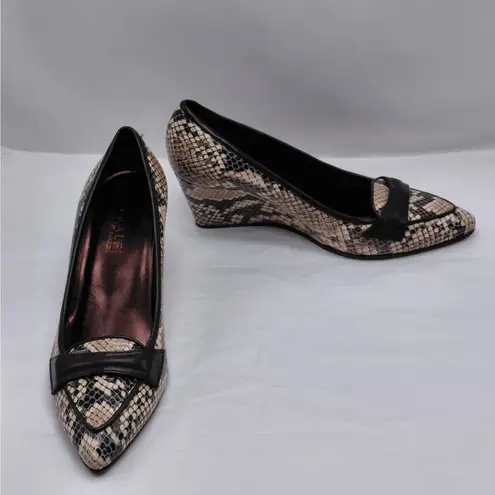 Amalfi by Rangoni Torres Wedge Heel Shoes Womens 7.5M Snake Print Italy Loafer Brown Size 7.5