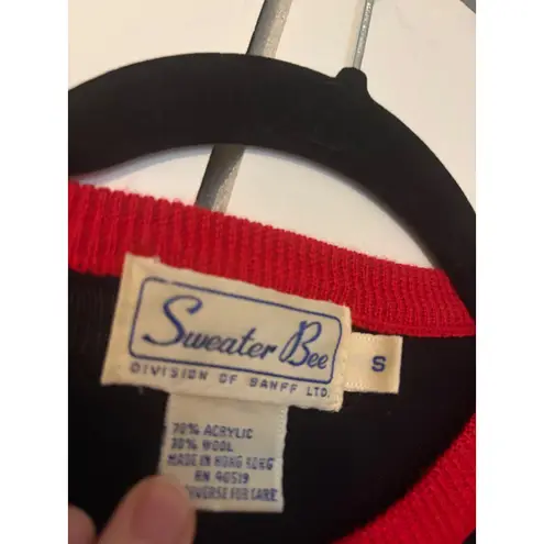 Sweater Bee Black Purple Green Red Trim Long Sleeve Knit Sweater Size S