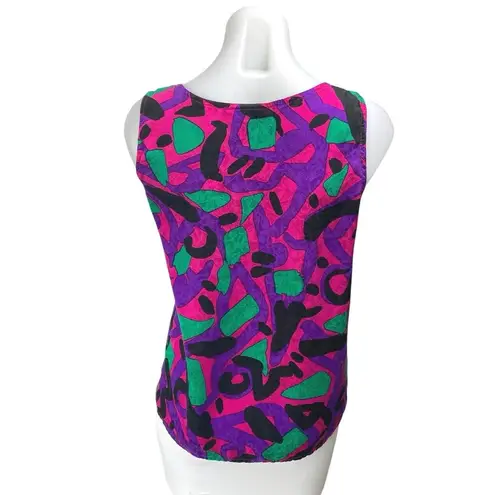 Silk Land 100% Silk Multicolor Abstract Print Sleeveless Cami Blouse Tank Top M Size M