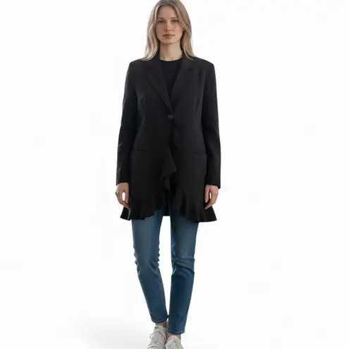 Emanuel Ungaro Black Long Ruffle Blazer Single Button Vintage Large