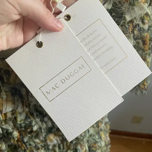 Mac Duggal Multicolor Short Sleeve Micro Ruffle Tea Length Dress- Size 16 NWT