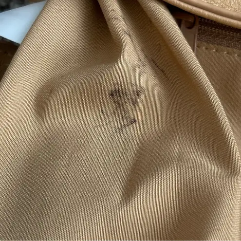 Longaberger Basket Woven Leather Shoulder Bag Stairstep Weave Caramel