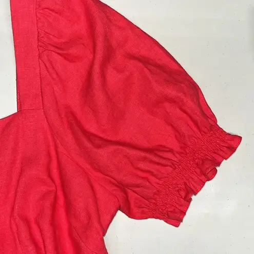 Draper James RSVP Size XXL Pink Square Neckline Puff Sleeve Linen Blend Dress