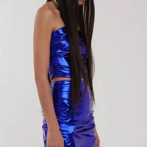 Hosbjerg Ines Tube Top Women's Medium Electric Blue Metallic Strapless Cropped