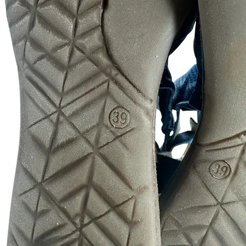 Miz Mooz Fifi Sandals Flat Leather Perforated Ankle Strap Blue Size 39 US 8.5 9