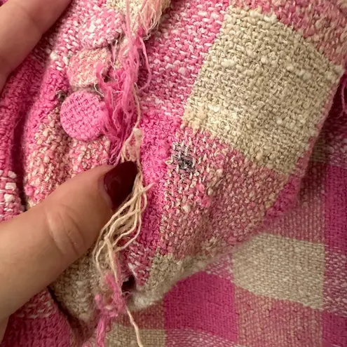 MSGM Checkered Fringe Tweed Jacket Pink Sz40 (US10) Size 10