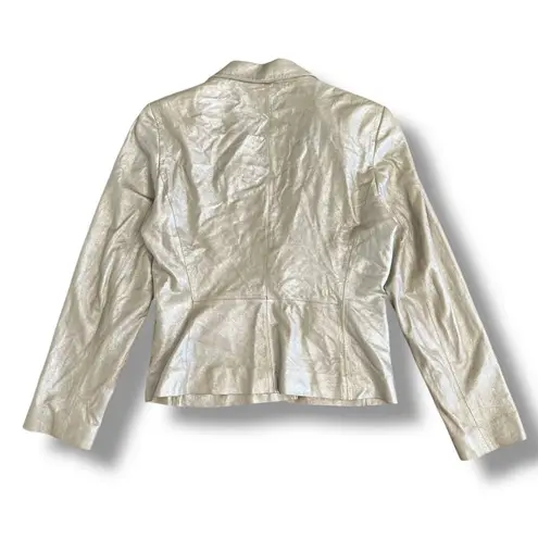Isabella DeMarco Metallic Silver Genuine Leather Blazer Jacket Size M Size M