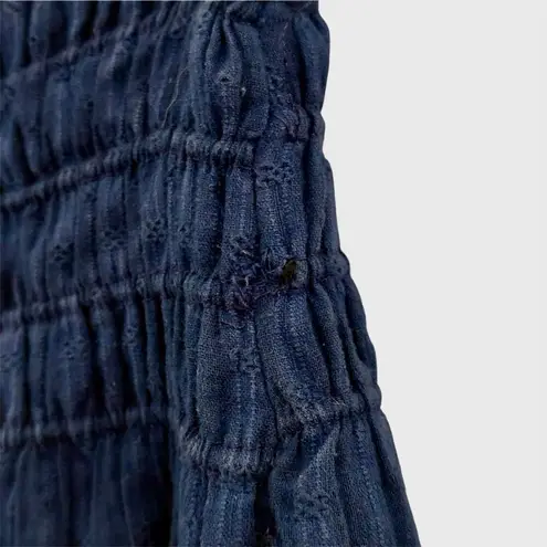 The Great Embroidered A Line Skirt Boho Blue Smocked Waist Cotton Lined 3 Large