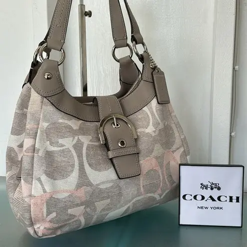 Coach  Soho Optic Signature Linen Multicolor Gray Tri-Compartment Hobo Bag NWOT