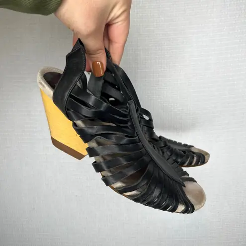 Camper Black Leather Woven Wedge Slingback Sandals Women's Size 37