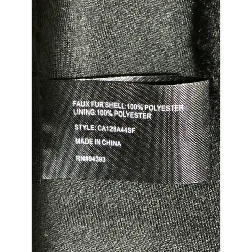 Coffee Shop Womans Large Sherpa Hooded Open Front Vest Black White