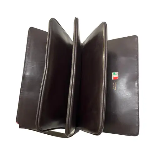 CELINE Vintage Céline Horsebit Logo Dark Brown Leather Shoulder Bag Made in Italy