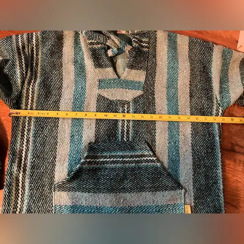 Molina Baja Hoodie Pullover Black Teal Stripe Poncho Blanket Green Size M