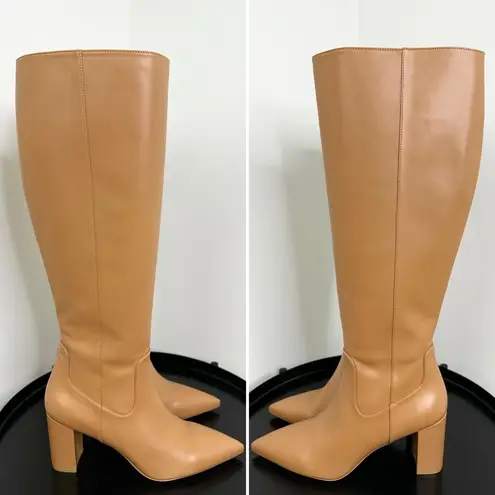 Stuart Weitzman  Renegade Block Heel Leather Knee High Boots Almond Size 10 NWT