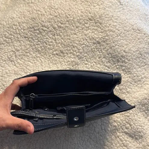 Apostrophe Leather Blue Wristlet Clutch with Structured Design