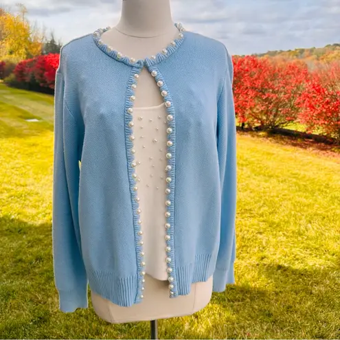 Boston Proper Blue Pearl trimmed cardigan Size M