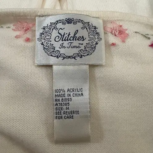 Stitches In Time Sweater Medium Floral Knit Cardigan Grannycore Cottagecore Pink