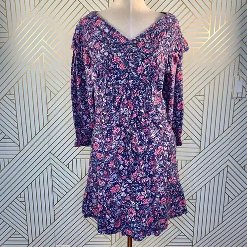 Rebecca Taylor La Vie Toile Fleur Floral Midi Dress Midnight Blue Size Medium