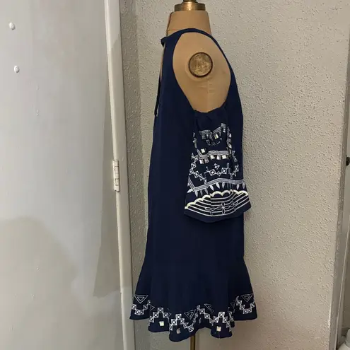 Red Carter Embroidered Linen Cold Shoulder V Neck Midi Dress S Costal Cowgirl