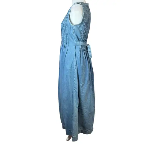 British Khaki Vintage Blue Denim Maxi Dress 100% Cotton Casual Cottage Women’s 6