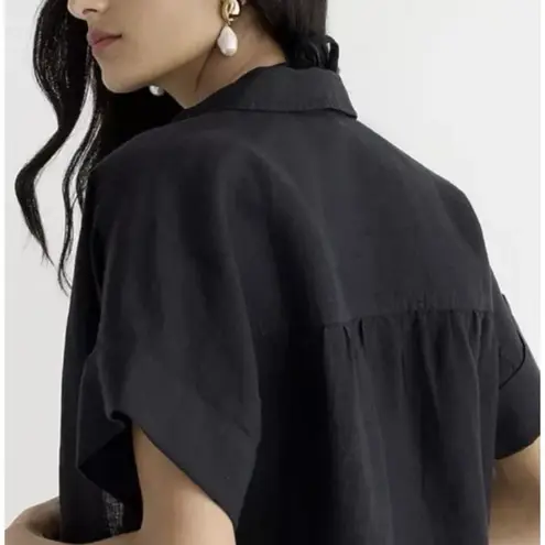 J.CREW BAIRD MCNUTT Irish Linen Relaxed Fit Short Sleeve Shirt Womens Small NWOT Black