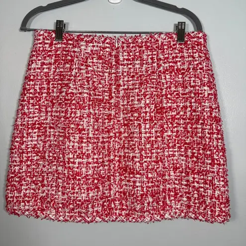 Sandro Paris Red White Tweed Mini Skirt FR 42 US 10 Bouclé Holiday Workwear