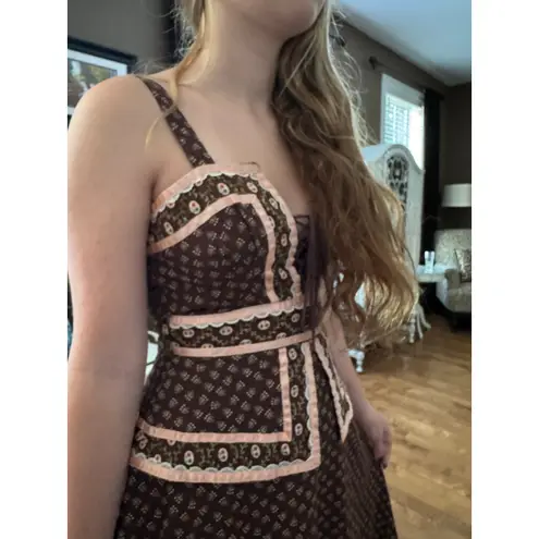 Gunne Sax 70's rare brown pink prairie maxi lace corset sundress cottagecore XS