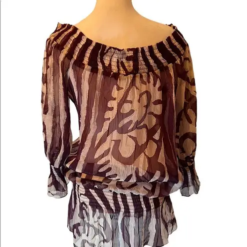Ceres Beautiful sheer top or swimsuit cover w/ cute tiesâat neck andâgathers. Purple Size M